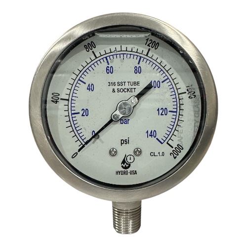 2000 psi pressure gauge bottom connection