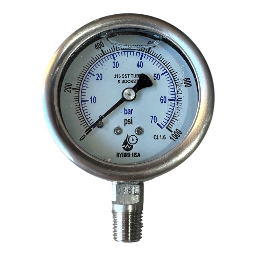1000 psi pressure gauge 2.5 dial bottom connection stianless