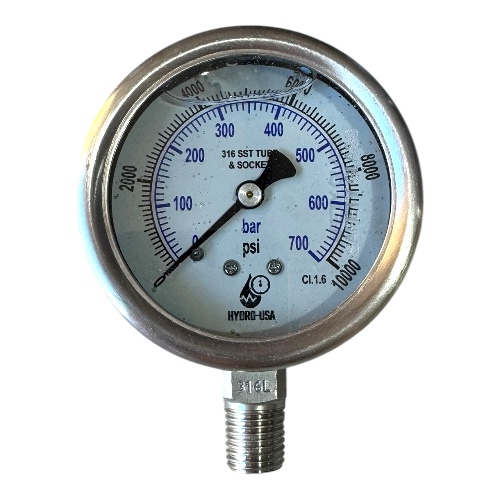 10000 psi pressure gauge 2.5 dial bottom connection stianless
