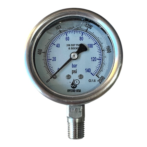 2000 psi pressure gauge 2.5 dial bottom connection stianless