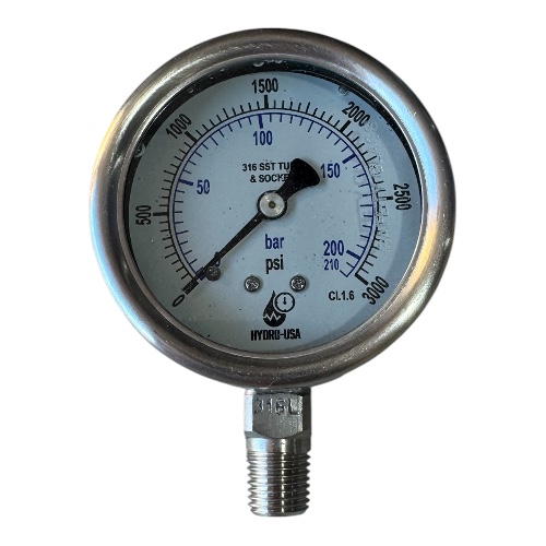 3000 psi pressure gauge 2.5 dial bottom connection stianless