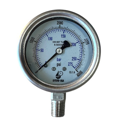 4000 psi pressure gauge 2.5 dial bottom connection stianless