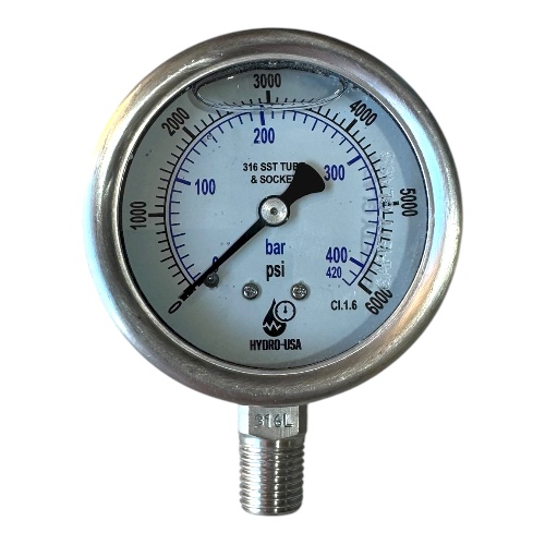 5000 psi pressure gauge 2.5 dial bottom connection stianless