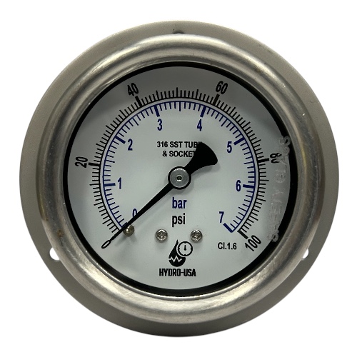 100 psi front flange pressure gauge 2.5 dial stainless