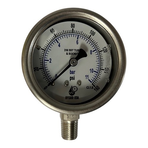 160 psi pressure gauge 2.5 dial bottom connection stainless