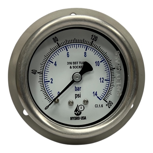 200 psi front flange pressure gauge 2.5 dial stainless