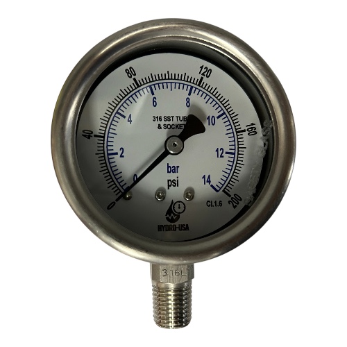 200 psi pressure gauge 2.5 dial bottom connection stainless