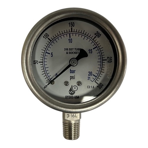 300 psi pressure gauge 2.5 dial bottom connection stainless