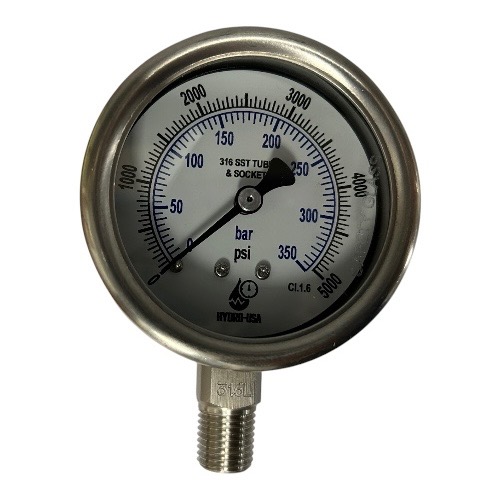 5000 psi pressure gauge 2.5 dial bottom connection stainless